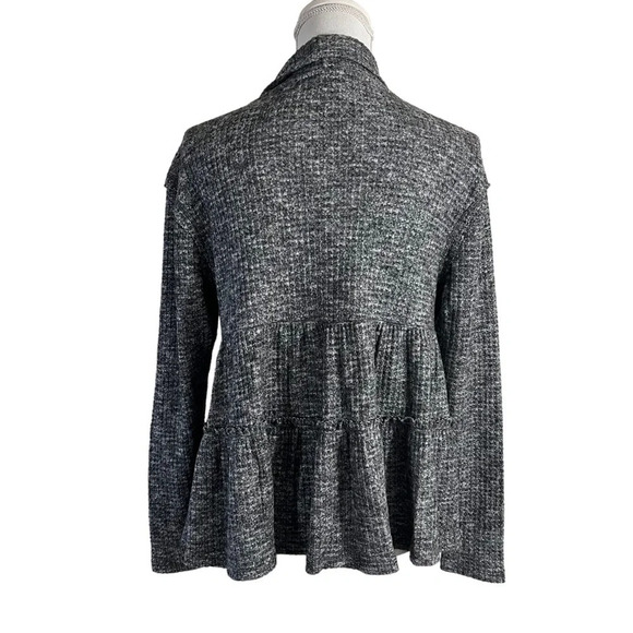 Anthropologie Eri + Ali Gray Sweater Blouse Small Mock Neck Ruffle Babydoll Fit - Picture 3 of 8